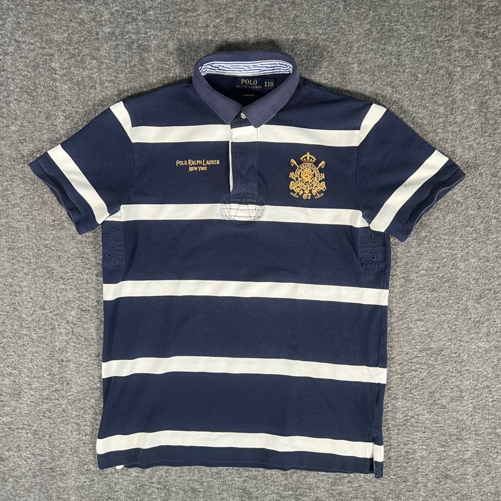 Polo Ralph Lauren New York Striped Embroidered Crest Polo Shirt Mens Medium